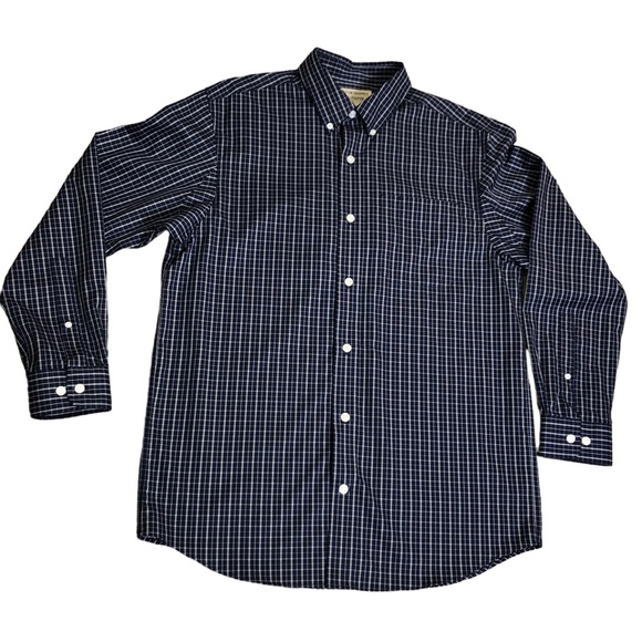 Duluth Trading Co Wrinkle Fighter Navy Blue Dress Button Down Shirt Size Medium - Picture 1 of 8